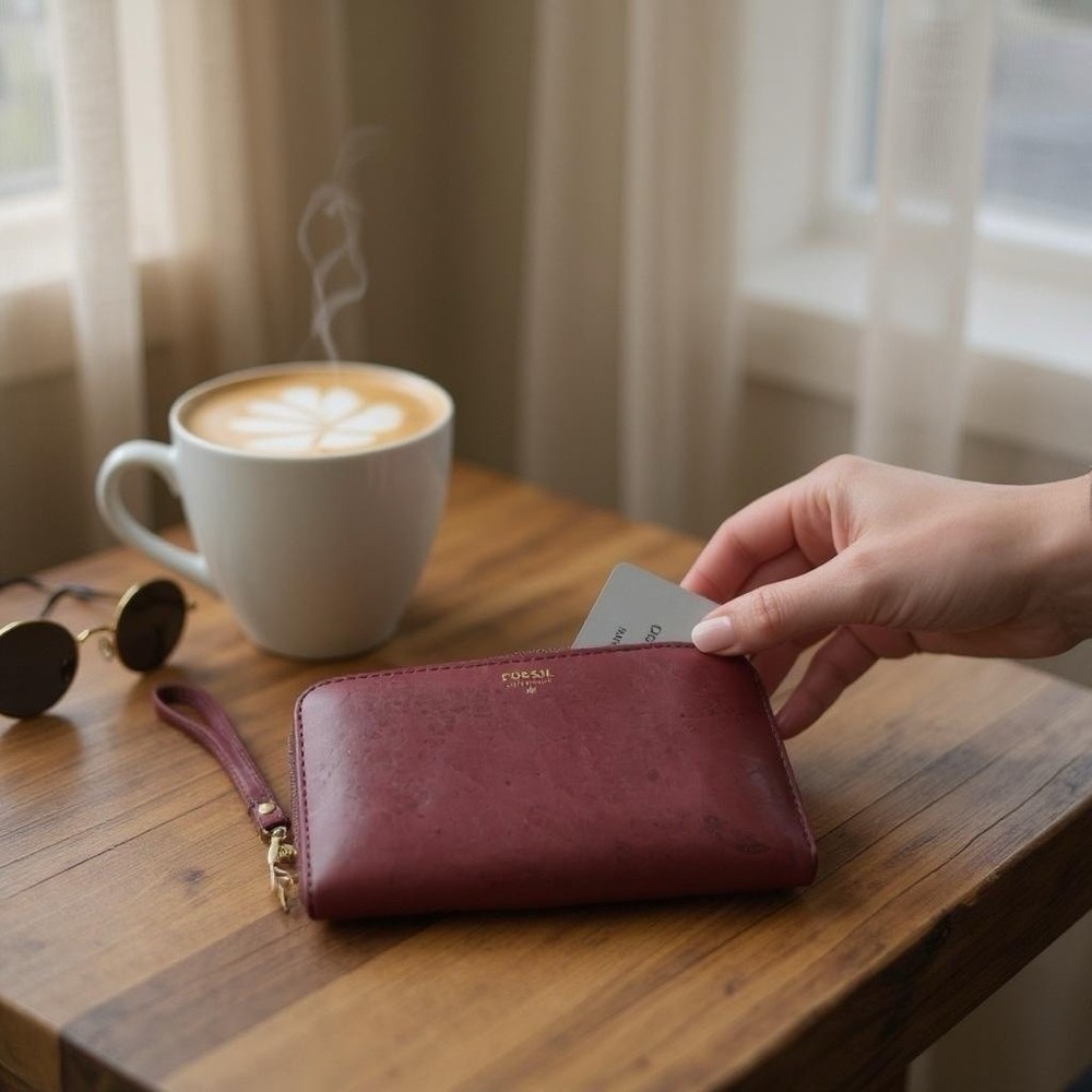 Fossil Wristlet Fuchsia Leather Clutch Bag 6.5" x 4" x 1"